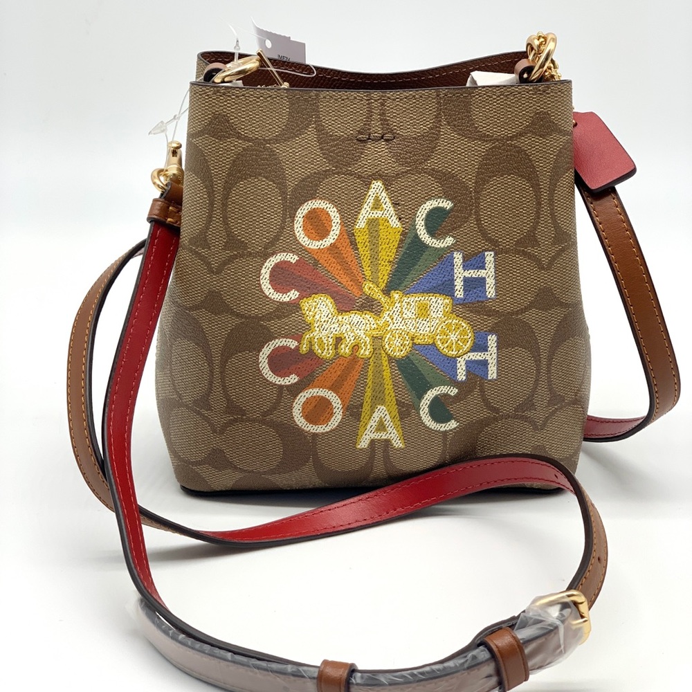 Coach Mini Town Bucket Bag In Signature Canvas With Coach Radial Rainbow